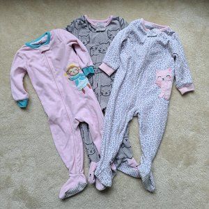 Bundle of Carter's Fleece Footed PJs Toddler Girl Size 18M